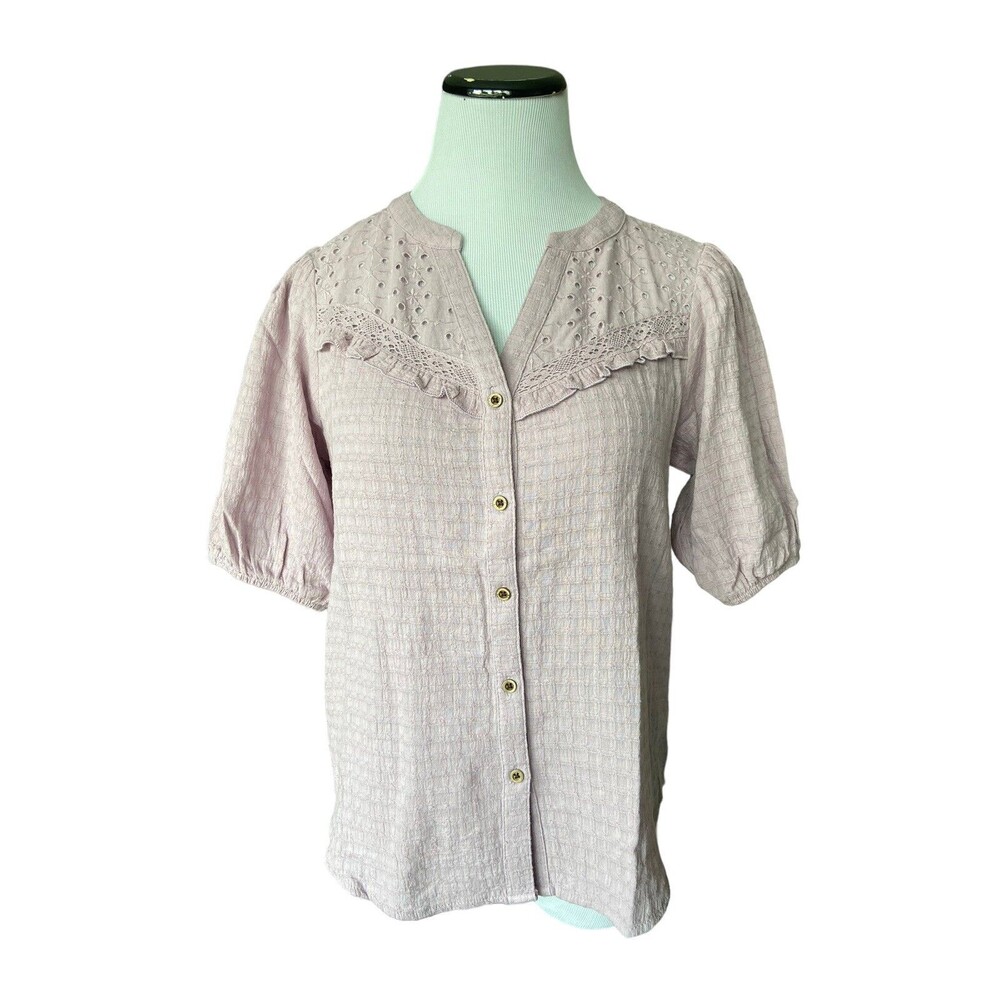 Knox Rose Womens Button‎ Up Top Size XS Purple Eyelet Coquette Peasant Boho
